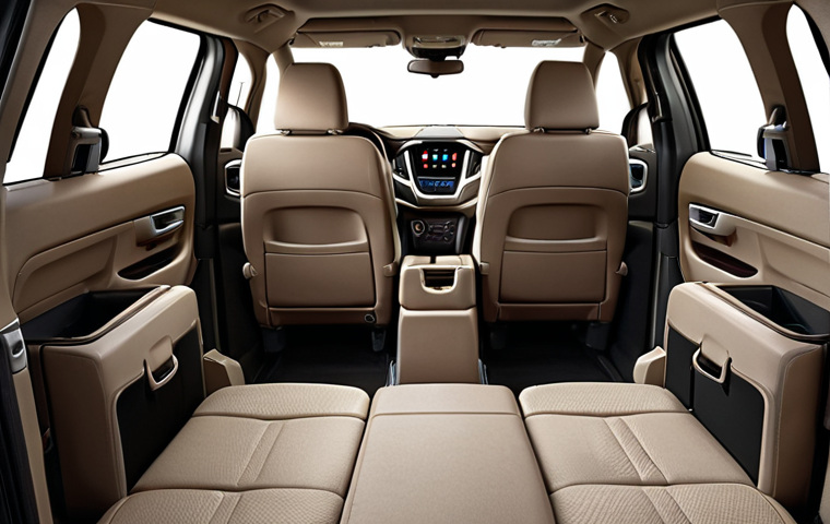 **
A spacious Chevrolet Traverse interior with 8 seats, emphasizing the roominess of the third row, suitable for adults. Show families using the large cargo space for luggage.
**