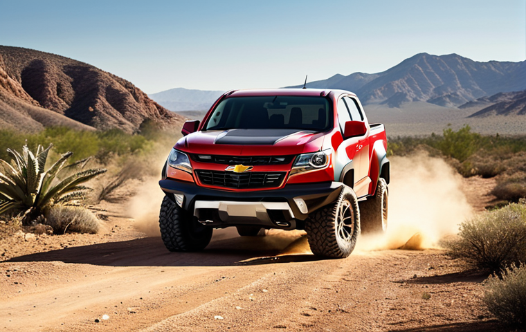 **Prompt:** A Chevrolet Colorado Z71, mid-action shot, kicking up dust on a rugged off-road trail. Focus on the aggressive stance, the Z71 badging, and the surrounding natural environment (mountains, desert, or forest). Strong sunlight and dynamic composition.