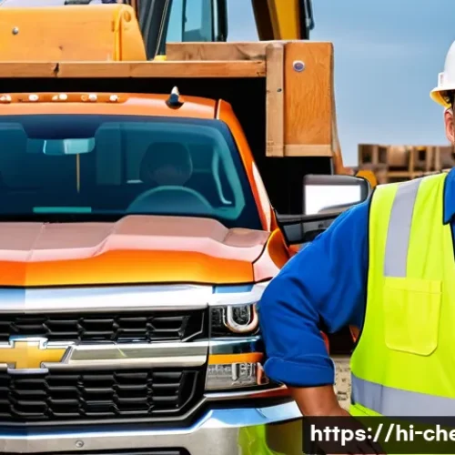 Home 11 쉐보레 실버라도 트럭의 적재 능력 - "A powerful Chevrolet Silverado 3500HD pickup truck, parked at a bustling construction site during a...